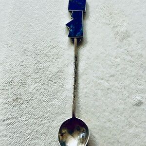 Vintage Collectible Sterling Silver Spoon with Lapis Lazuli Inlay -Chile